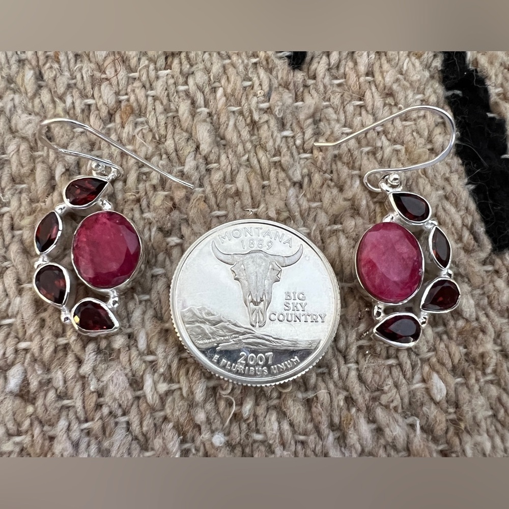 ❤️ Faceted Natural Ruby & Garnet 925 Dangle Boho Statement 1.5”L Earrings 12.2 G - Picture 8 of 13